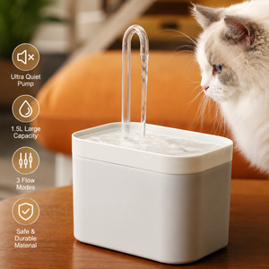 Automatic Cat Water Fountain USB Pet Water Dispenser with flowing water design, 1.5L capacity, quiet operation for cats and small pets.