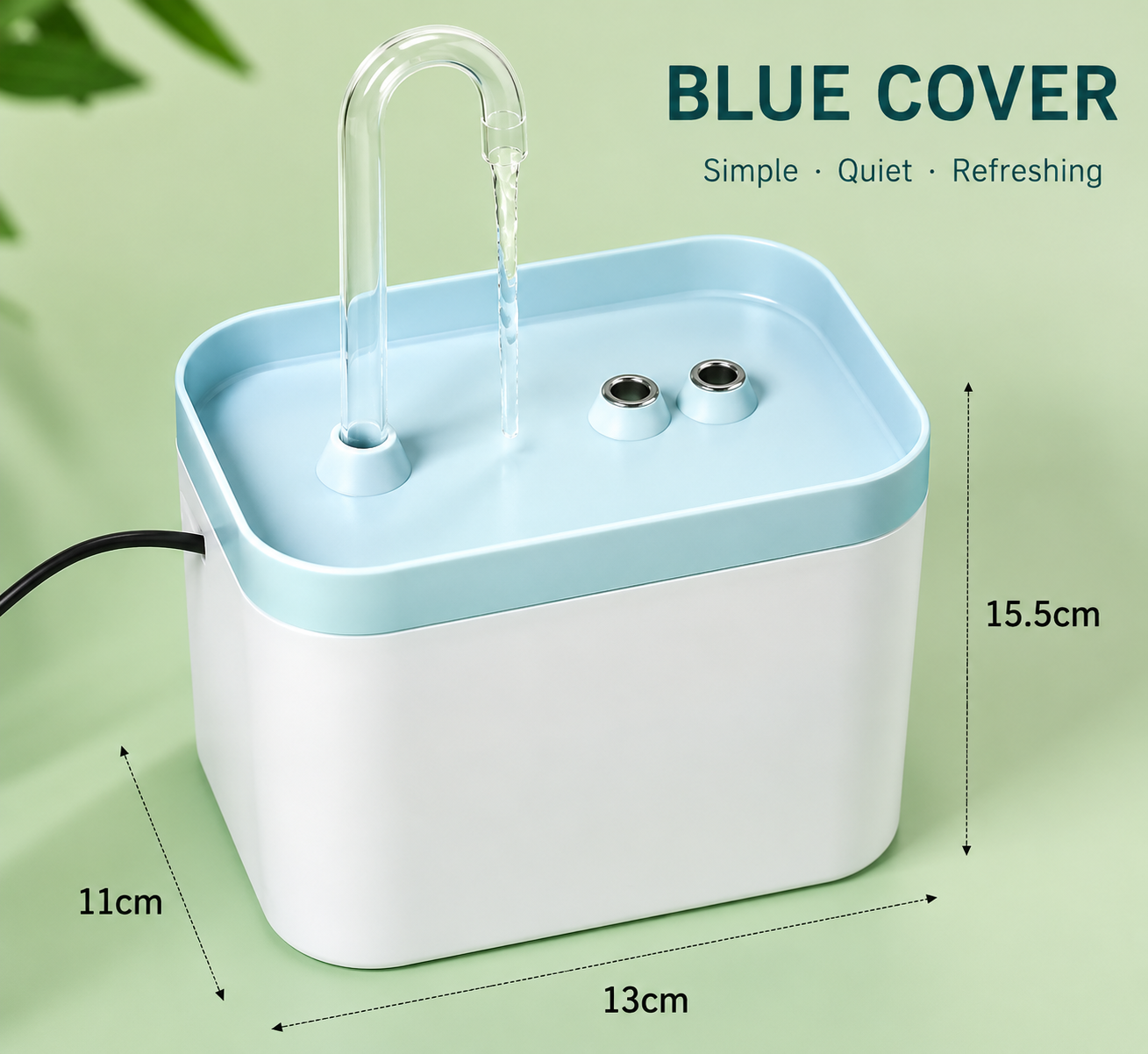 Blue cover Automatic Cat Water Fountain with filtered water system and continuous water circulation for pets.
