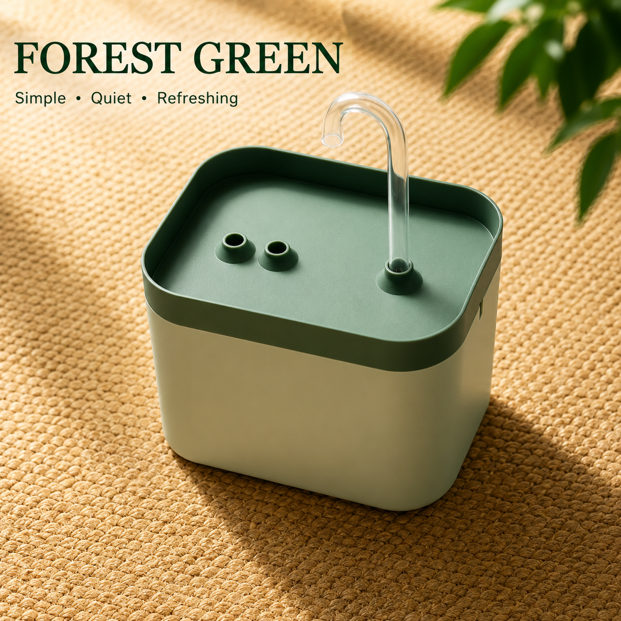 Forest green Automatic Cat Water Fountain color variant with modern minimalist design and flowing water feature.