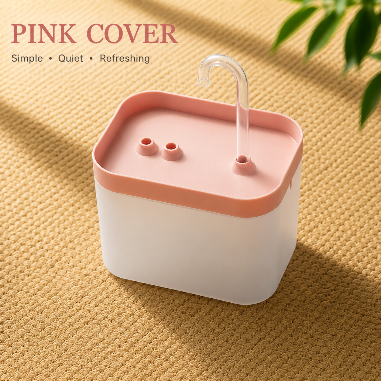 Pink Automatic Cat Water Fountain with USB-powered recirculating water system and compact pet-friendly design.
