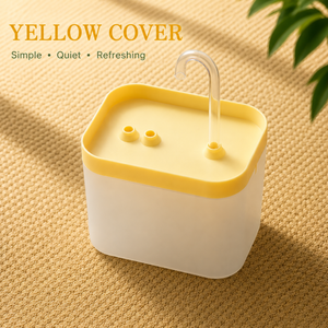 Yellow cover Automatic Cat Water Fountain with filtered recirculating water system and stylish modern appearance.