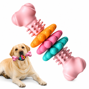 Blue interactive dog chew toy made from durable TPR for aggressive chewers.