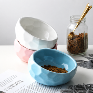 Modern ceramic pet food bowls with bamboo stands for cats and small dogs