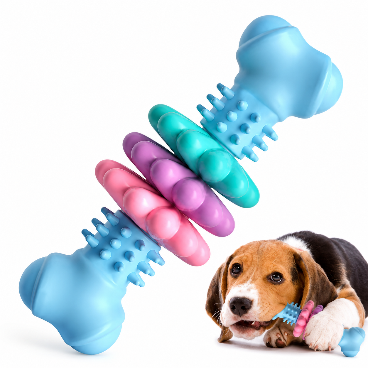 Premium interactive dog chew toy standing upright on a white background.